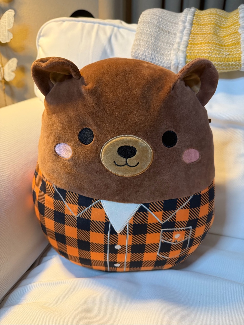 Squishmallows Brown and Orange Plaid Bear Plush